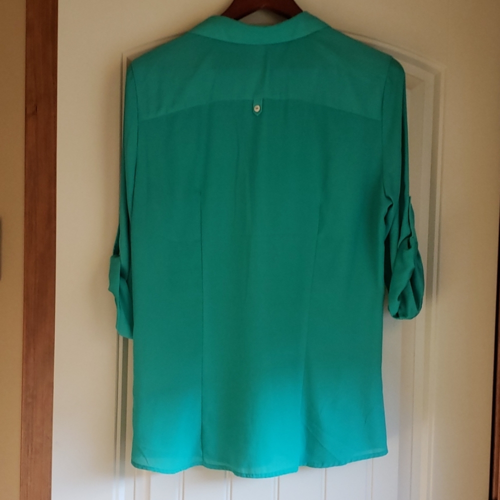 H&M Silky Button Down Shirt, turquoise, size 14